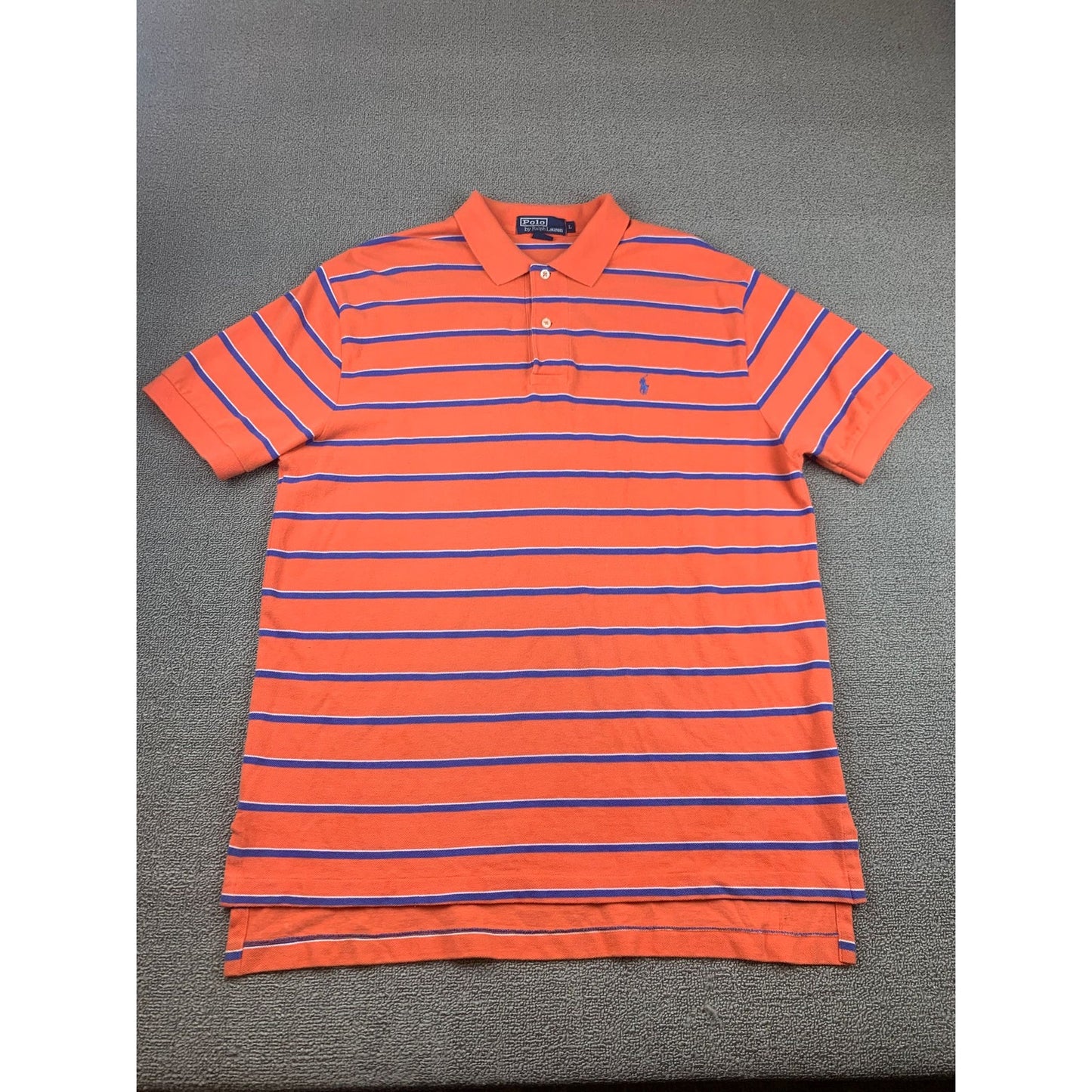 Polo By Ralph Lauren Men's L Orange Blue Striped Short Sleeve Polo Shirt