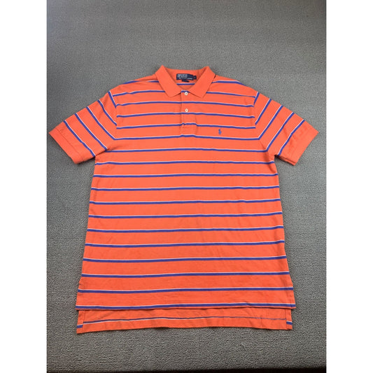 Polo By Ralph Lauren Men's L Orange Blue Striped Short Sleeve Polo Shirt