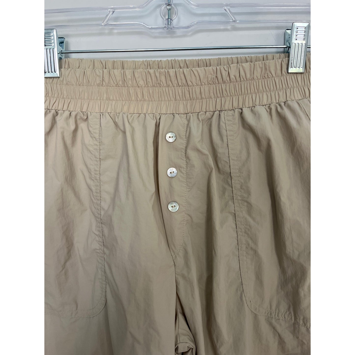 Donni Jogger Pants Women L Beige Lightweight Button Front Elastic Waist