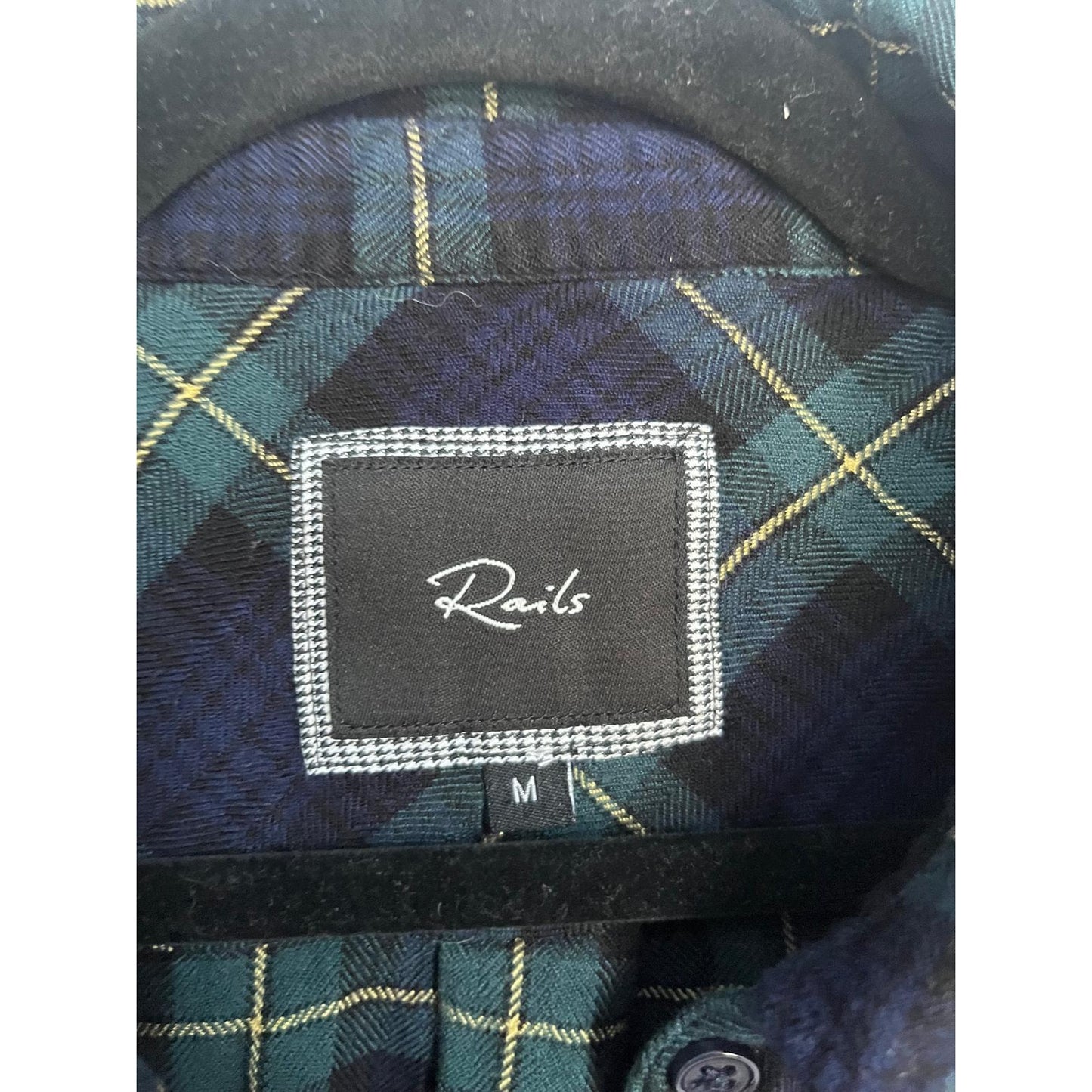 Rails Plaid Button Down Shirt Women M Navy Green Checkered Flannel