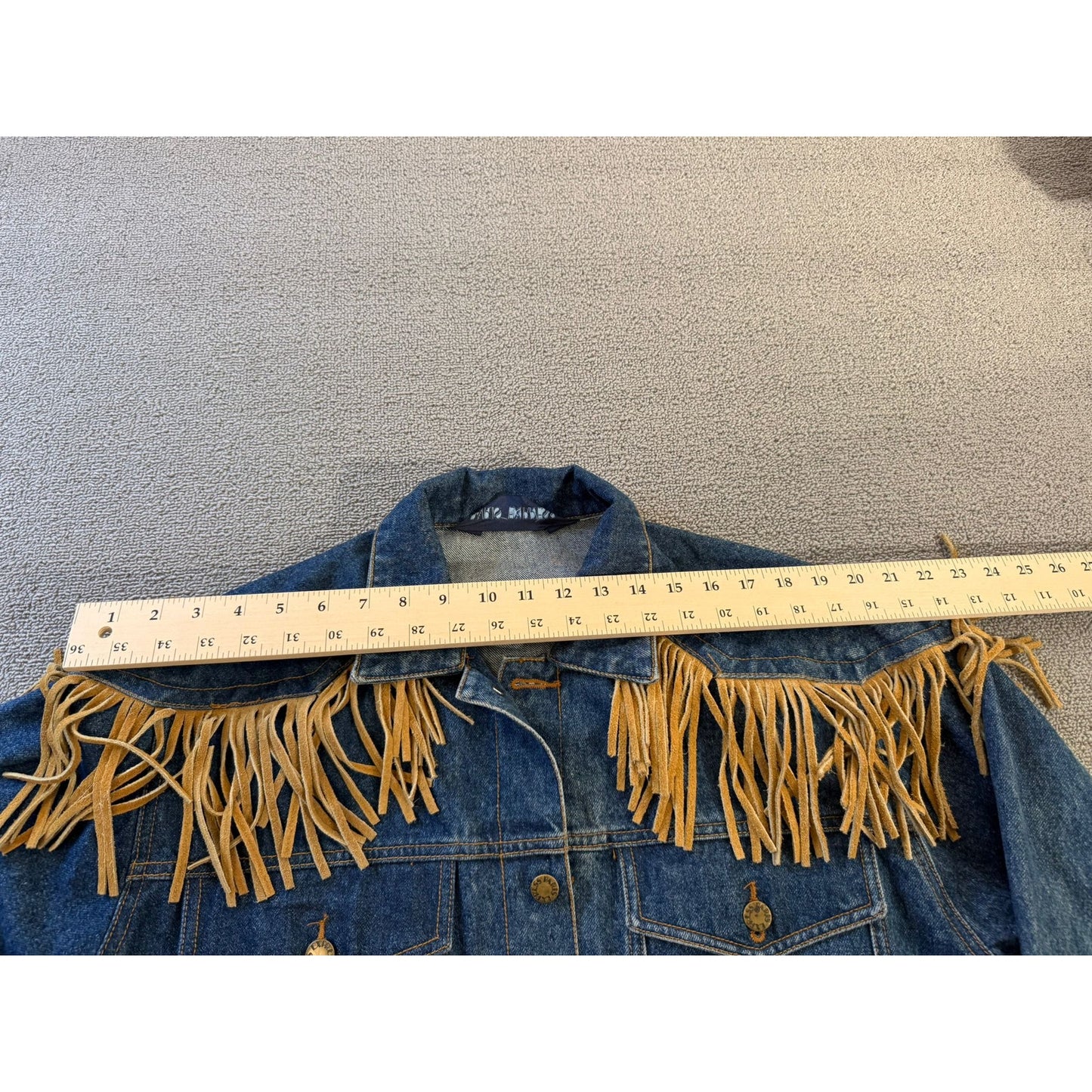 PARIS EXPRESS Fringe Denim Jacket Western Boho Style Outerwear Vintage