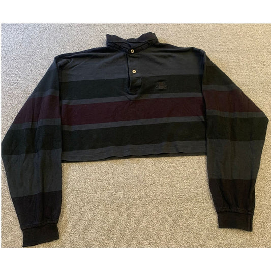 Vintage Izod Large Striped Long Sleeve Cropped Rugby Polo Shirt With Emblem