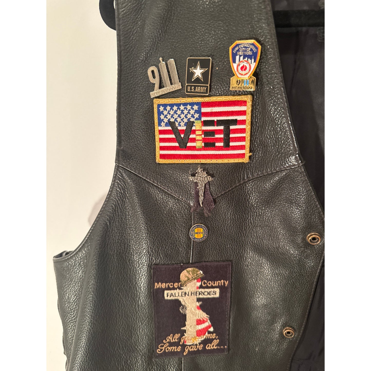 FMC Leather Motorcycle Vest with Patches – Size 44– Biker/Veteran Style