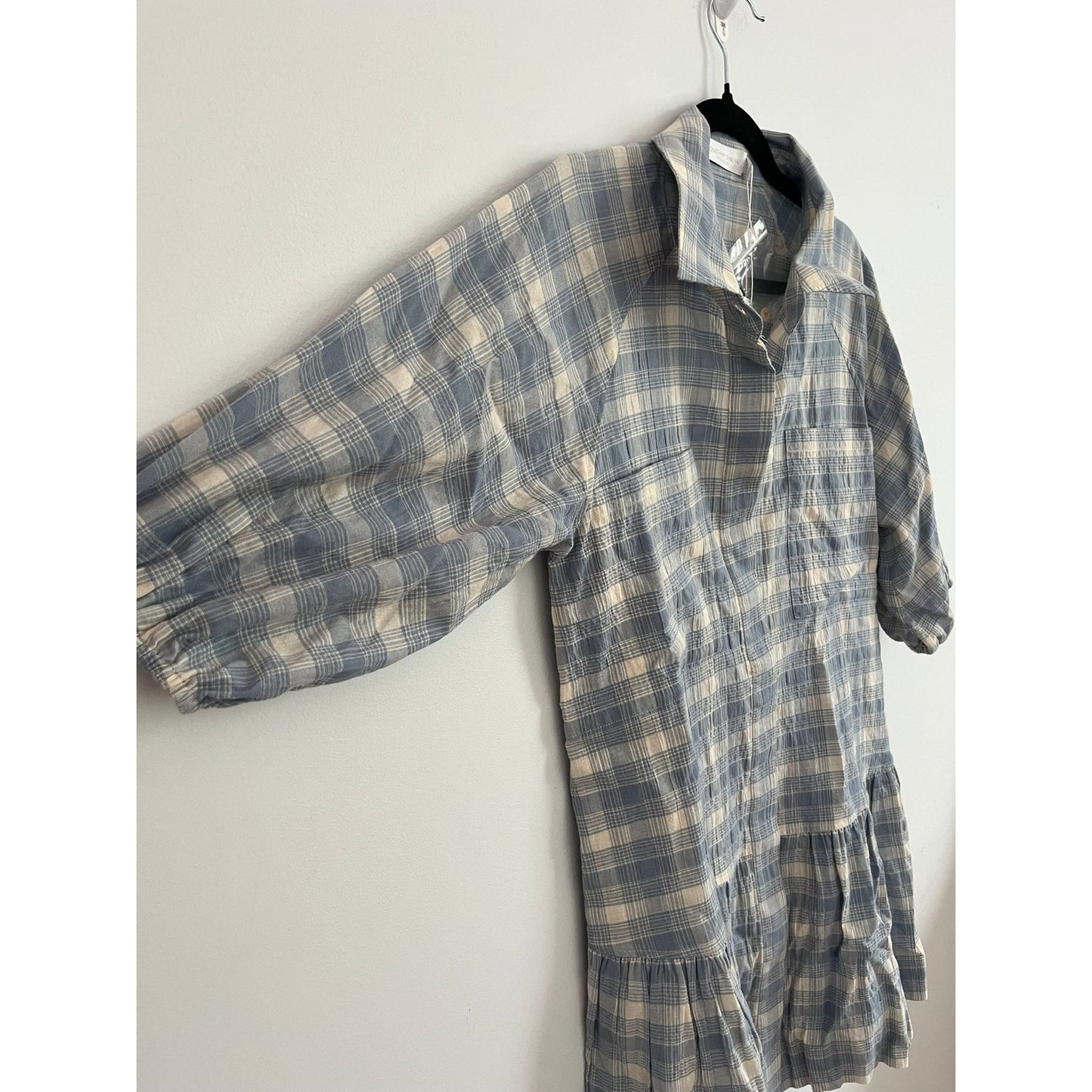 Jonathan Simkhai Dress Women XS Blue Plaid Half Sleeve Drop Waist Tunic NWT