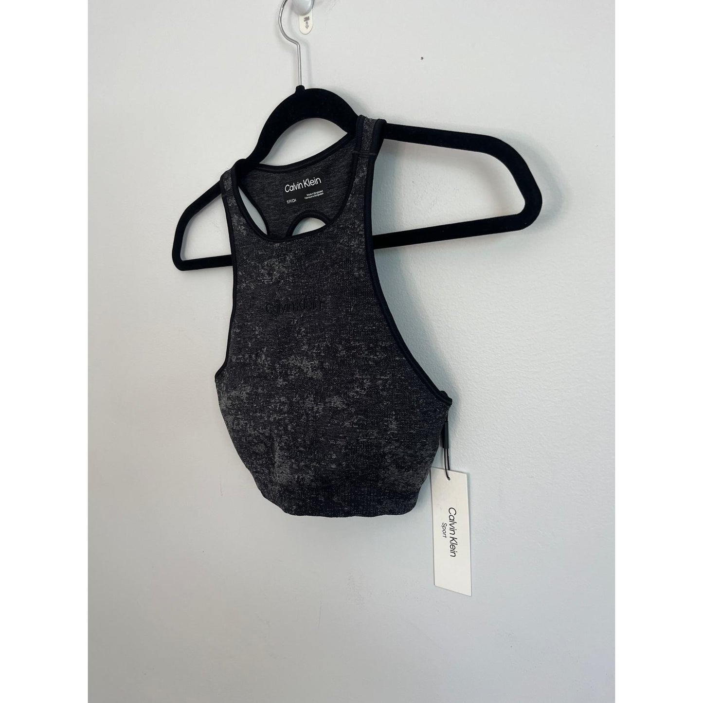Calvin Klein Sports Bra Women S Black Gray Marble Racerback Seamless NWT