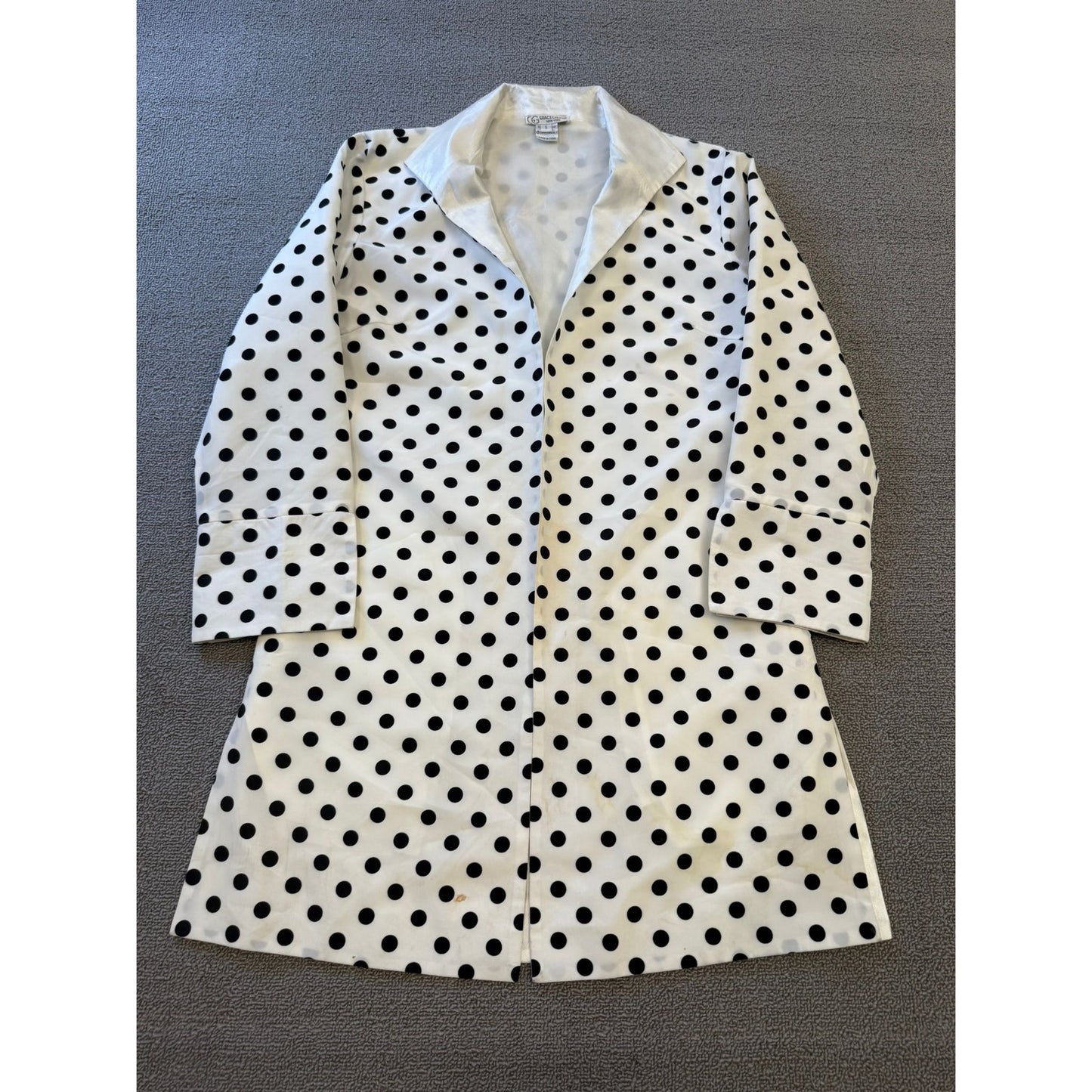 GRACE CHUANG Women's Small Polka Dot Duster Jacket Coat S White Black