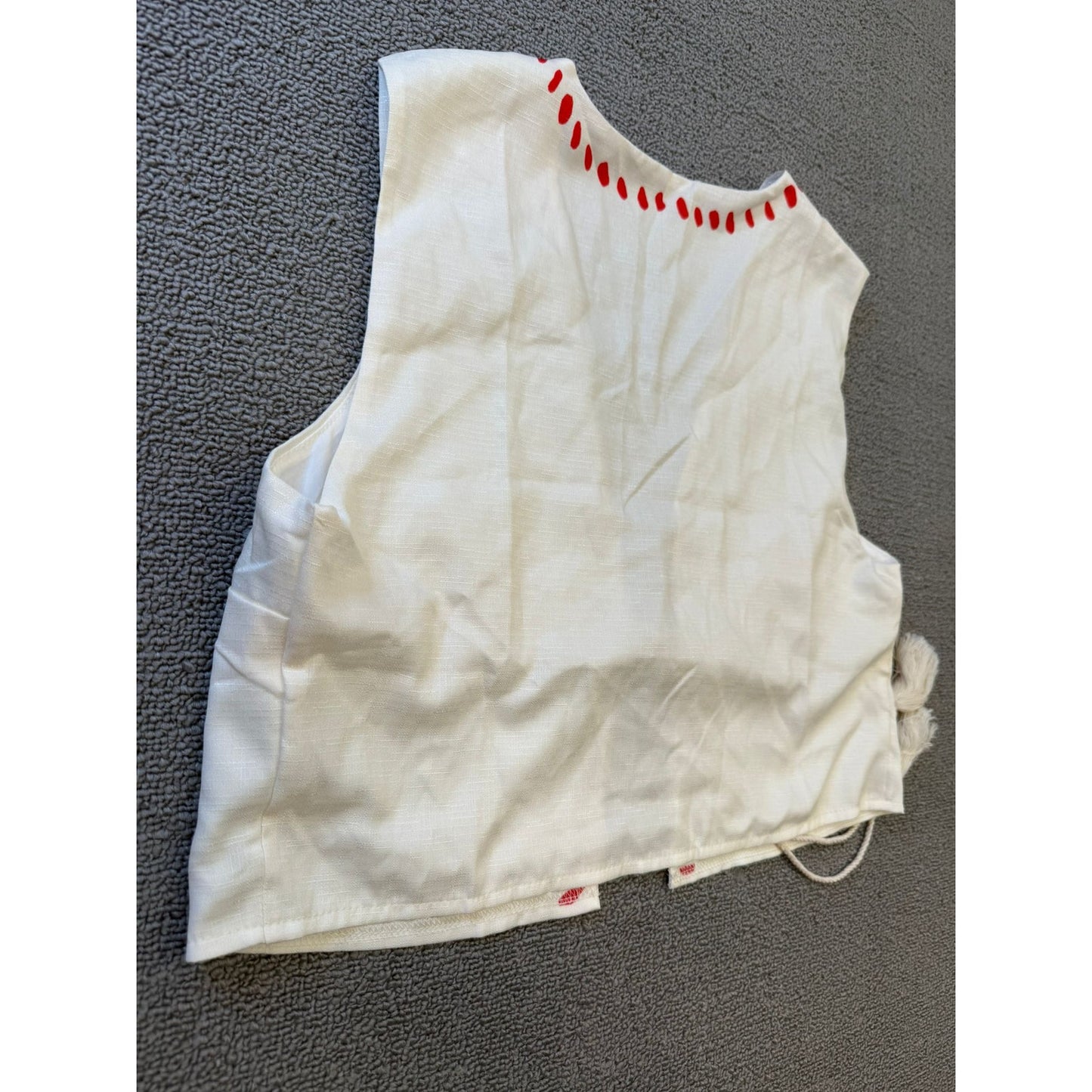 White Red Patterned Co Ord Set Womens Small Vest Wide Leg Pants Polyester