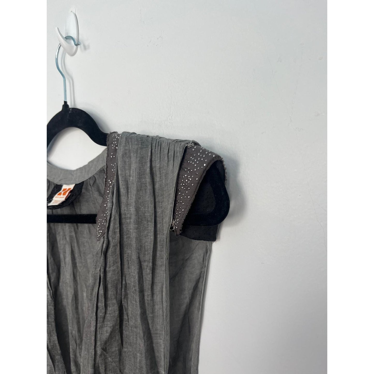 Boss Orange Gray Dress Women 6 Pleated Sheer Cap Sleeve Embellished Waist