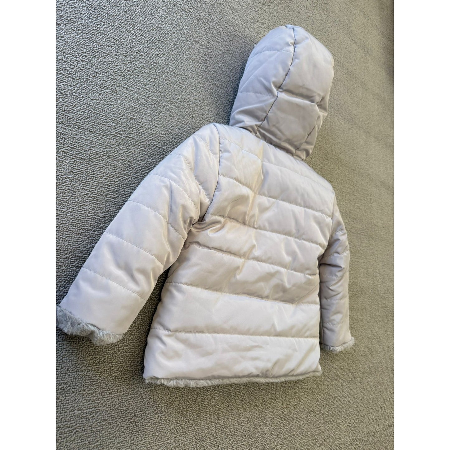 Mayoral Casual Girl Kids Size 2 Reversible Faux Fur Puffer Jacket Grey Pearl