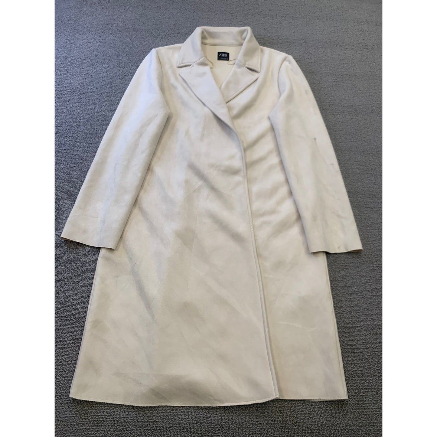 ZARA Women's Medium Cream White Long lapel Coat