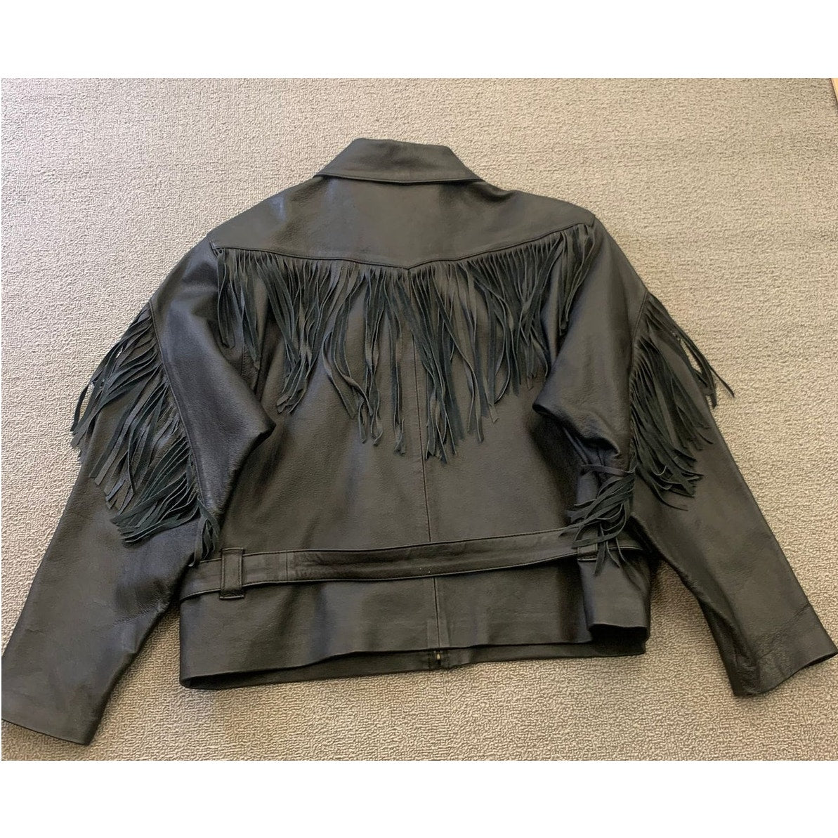 JUST JOSHUA Women's Small Black Leather Fringe/Biker Jacket