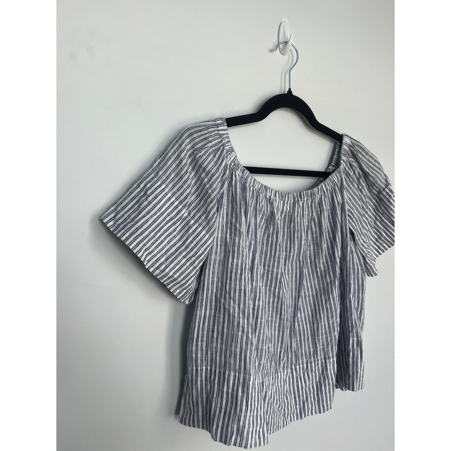 AG Adriano Goldschmied Striped Linen Blouse Women M Off Shoulder Summer Top