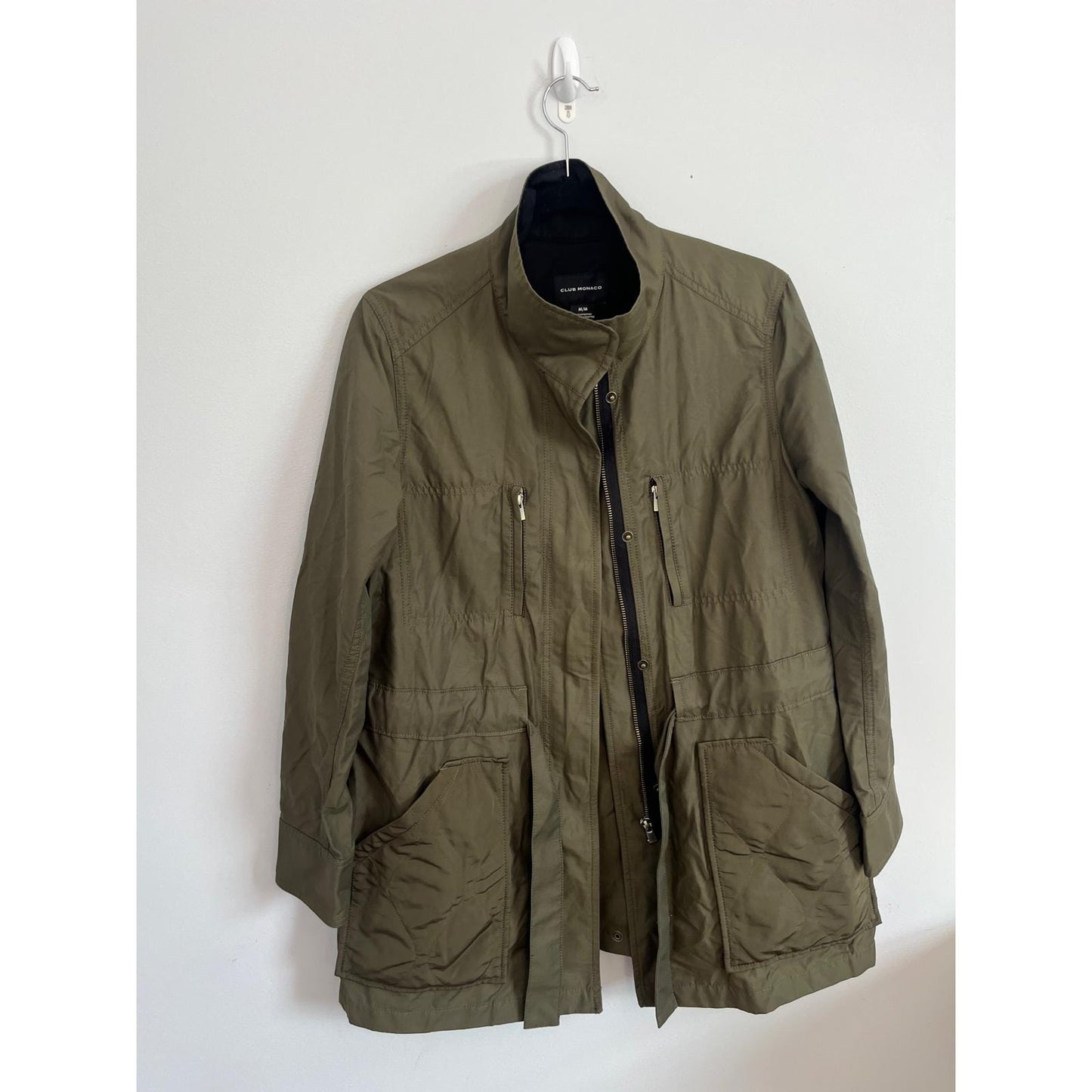 Club Monaco Jacket Women M Green Utility Zip Front Pockets Lightweight