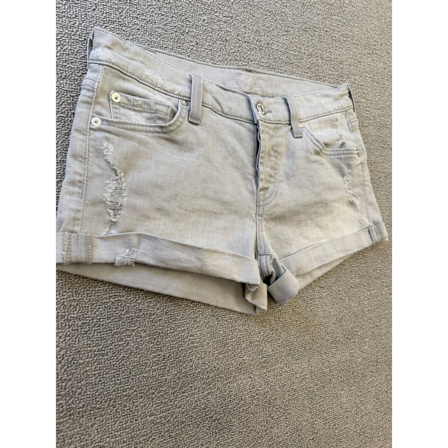 7 For All Mankind Women's Size 26 Gray Denim Shorts Rolled Hem Distressed