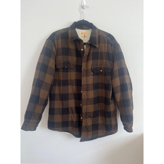 Red Head Shirt Jacket Men M Brown Black Buffalo Plaid Sherpa Lined Flannel