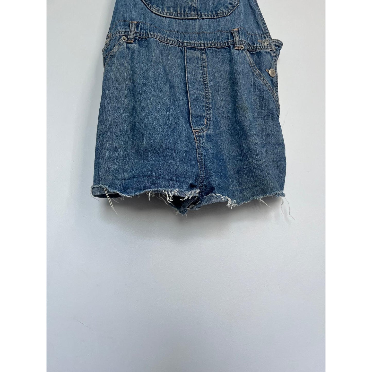 Route 66 Denim Overalls Shorts Women L Vintage Distressed Carpenter Utility