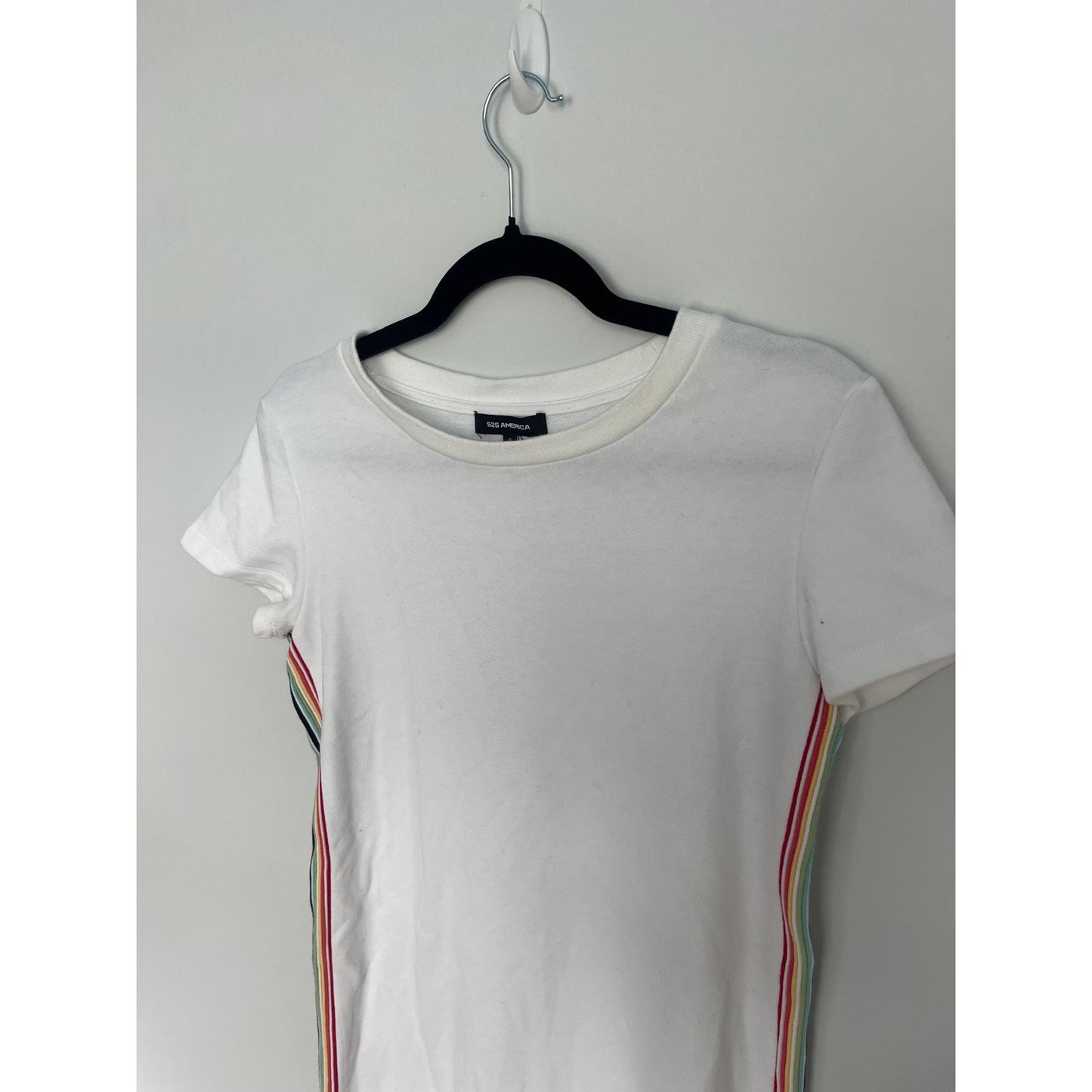 525 America T Shirt Dress Women Small White Rainbow Stripe Side Tee