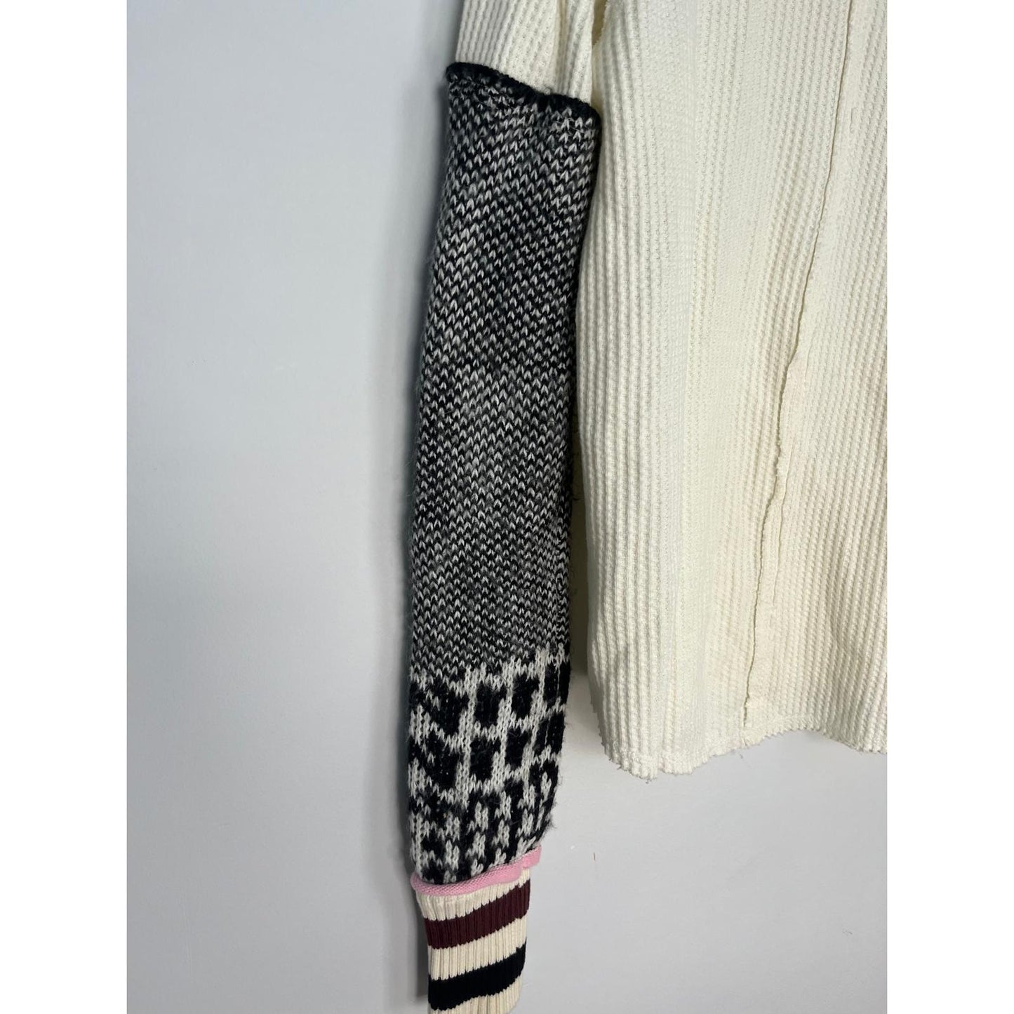 We The Free Waffle Knit Sweater Women XS Colorblock Patterned Sleeves