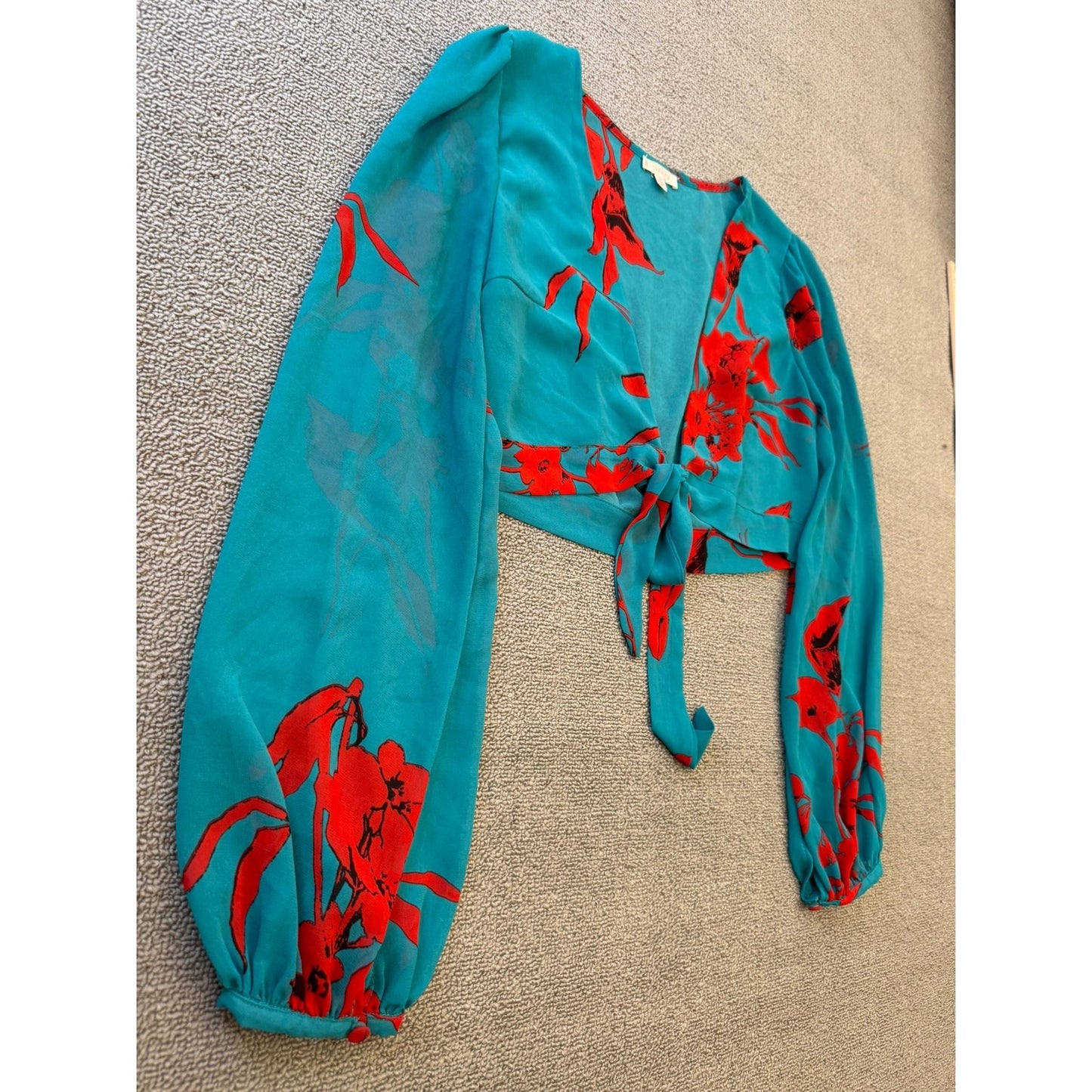 LUXXEL Turquoise Red Flower Set Size Small Flowey Skirt And Shirt