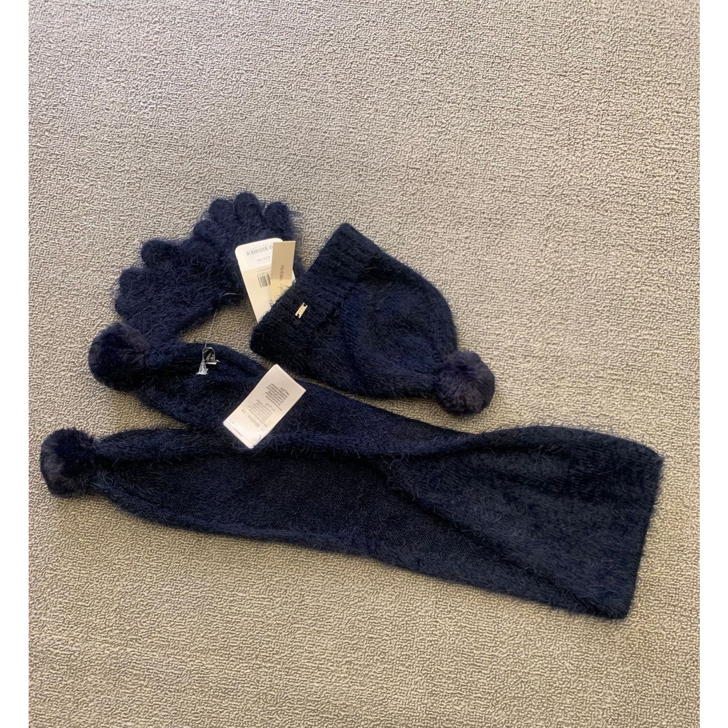 Mayoral Kids 2-4 Blue Fuzzy Pompom 3 in 1 Set Hat Scarf Mitten NWT