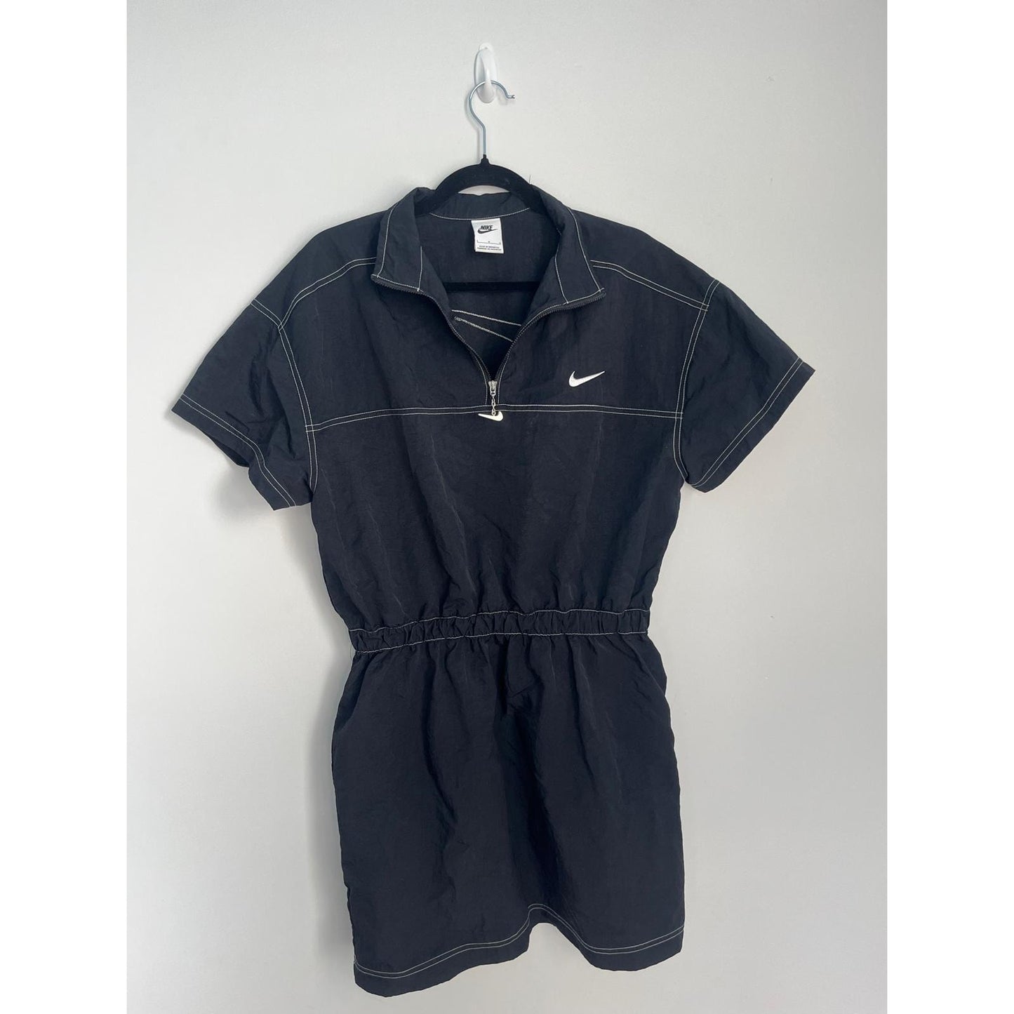 Nike Quarter Zip Mini Dress Women L Black Athletic Dress With Contrast Stitching