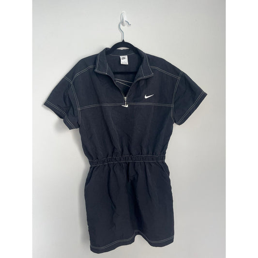 Nike Quarter Zip Mini Dress Women L Black Athletic Dress With Contrast Stitching