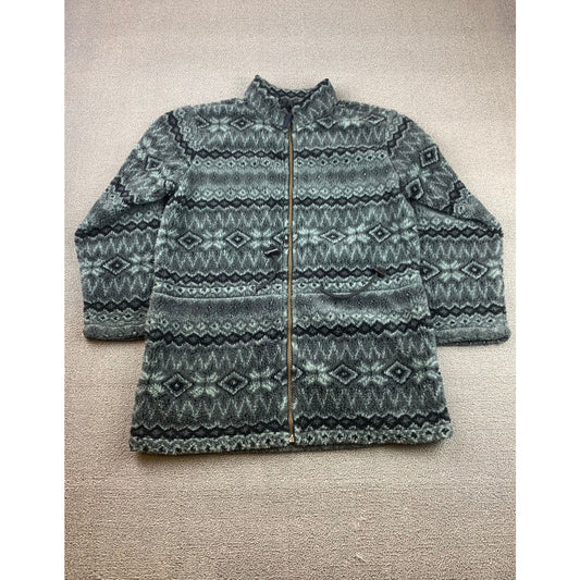 Denim & Co. Womens Small Gray Aztec Fuzzy Full Zip Sweater