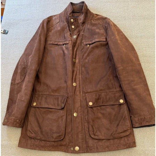Brooks Brothers Men Size M Field Genuine Leather Jacket Brown Quilted Lining
