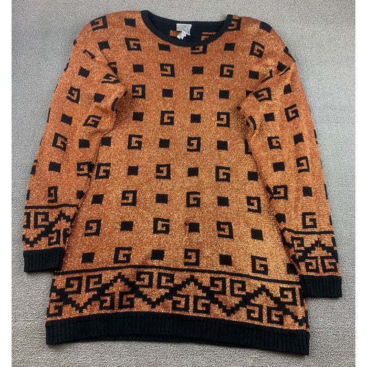 Gantos Women Small Black Orange Metallic Geometric Sweater