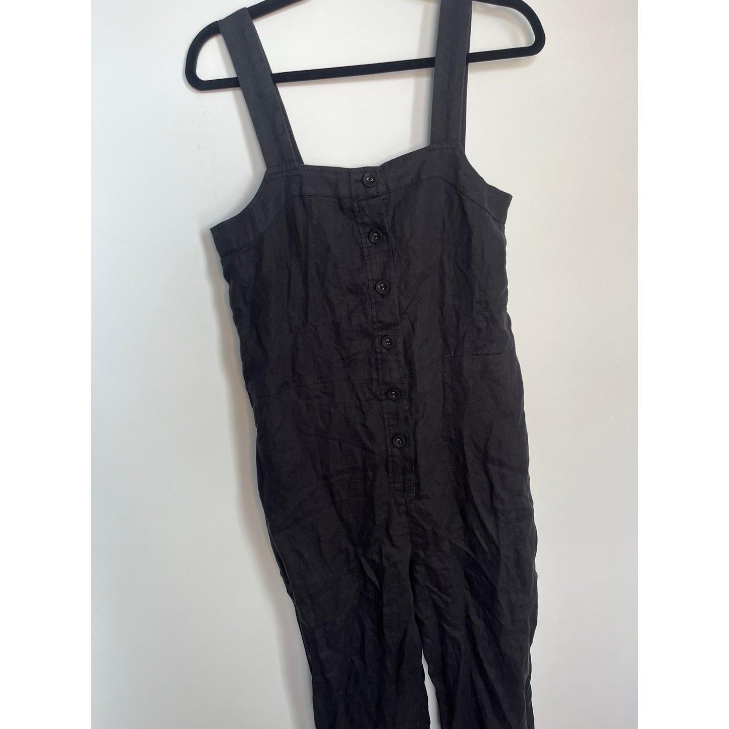 Everlane Linen Overalls Women 4 Black Wide Leg Jumpsuit