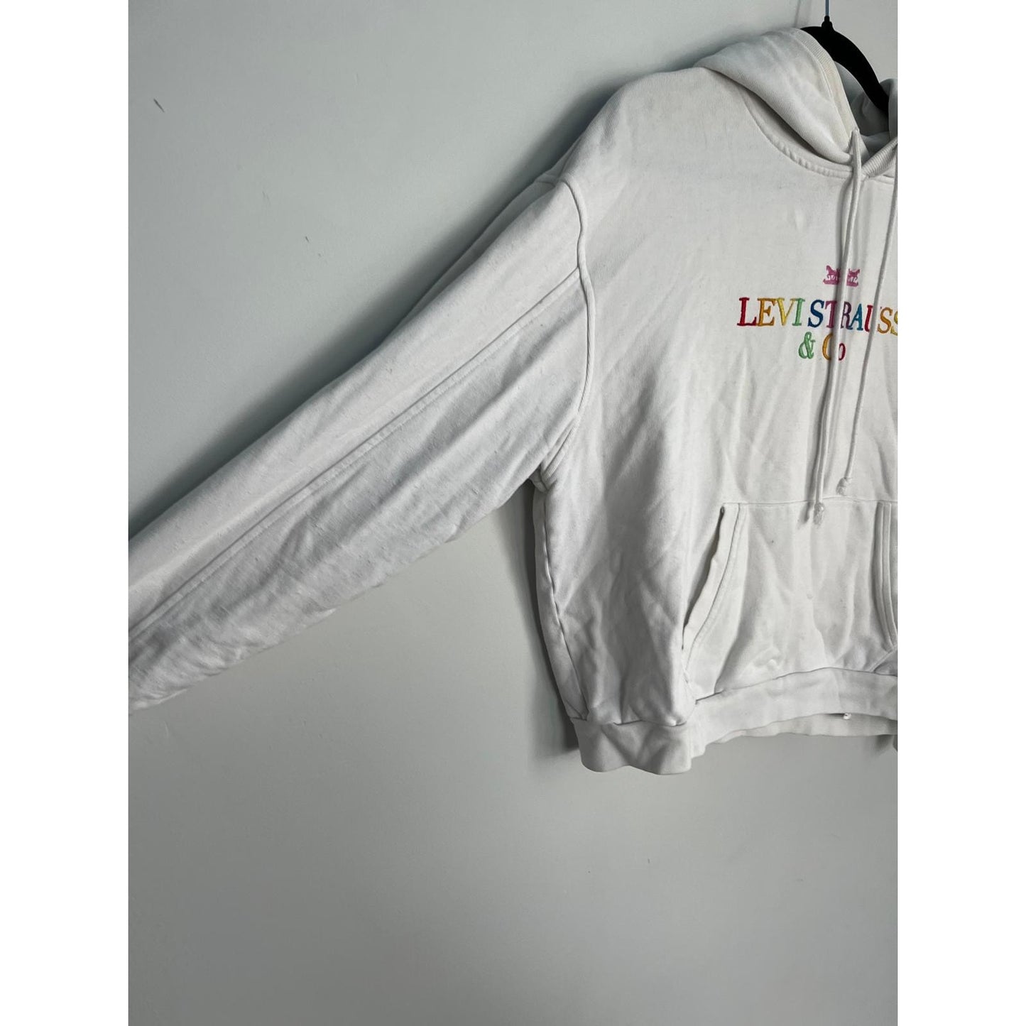 Levis Hoodie Women Small White Rainbow Logo Pullover Sweatshirt