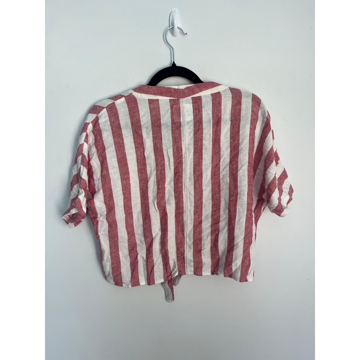 Rails Striped Button Front Shirt Women XS Red White Linen Tie Hem Summer