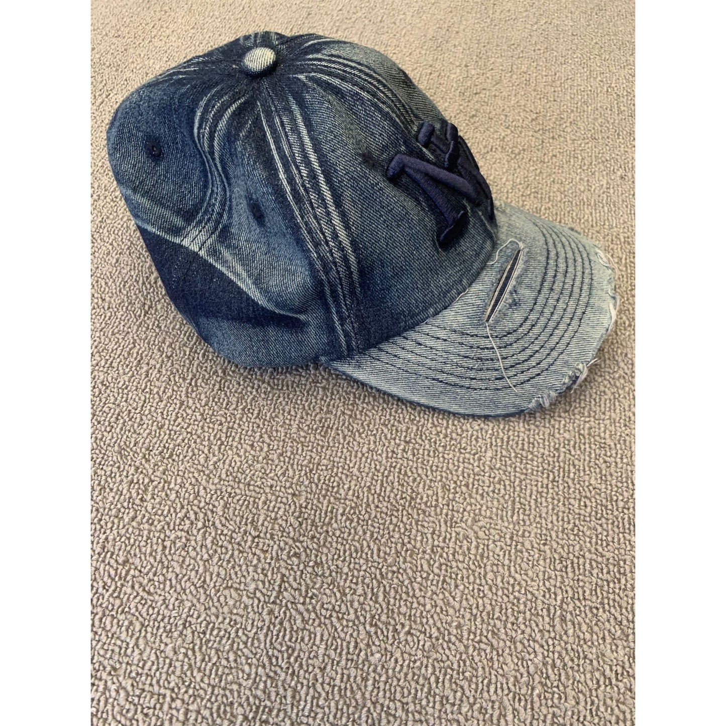Nyc Men's One Size Blue Denim Distressed Baseball Hat