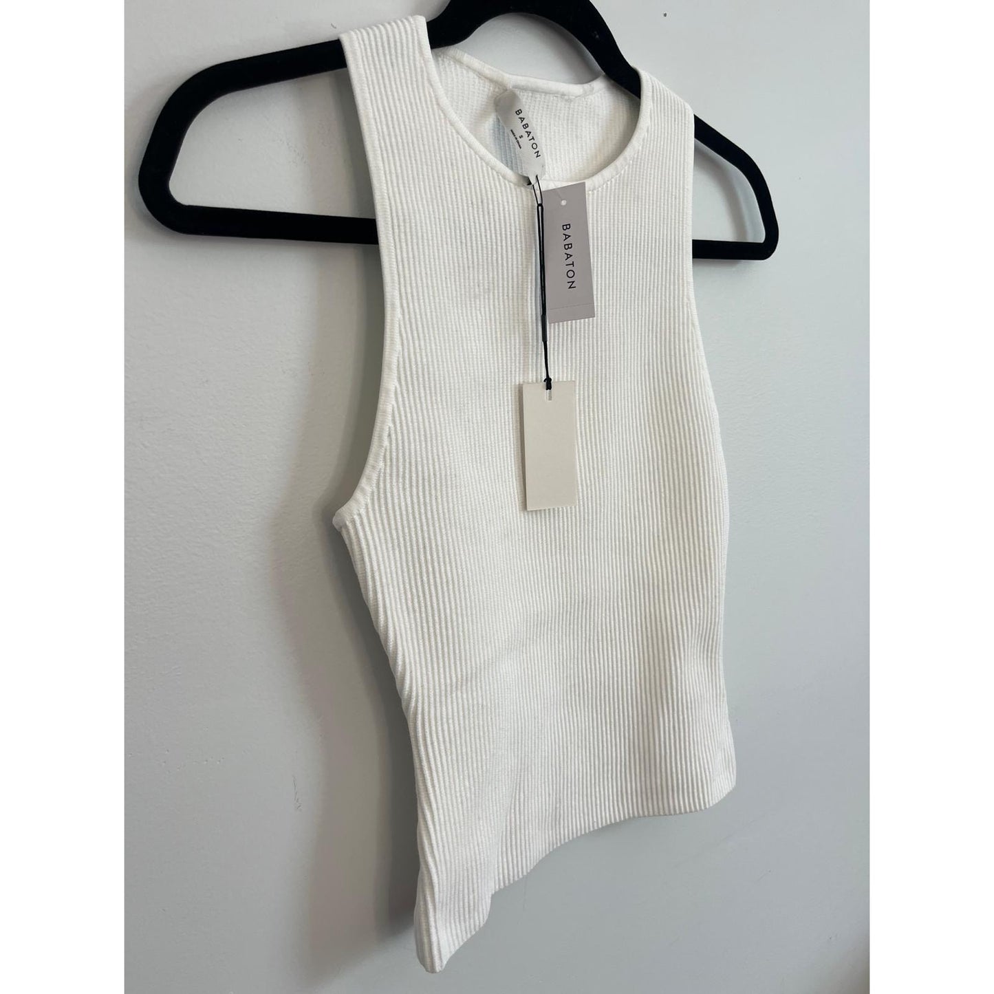 Babaton Sculpt Knit Tank Top Women S White Ribbed Sleeveless Minimalist NWT