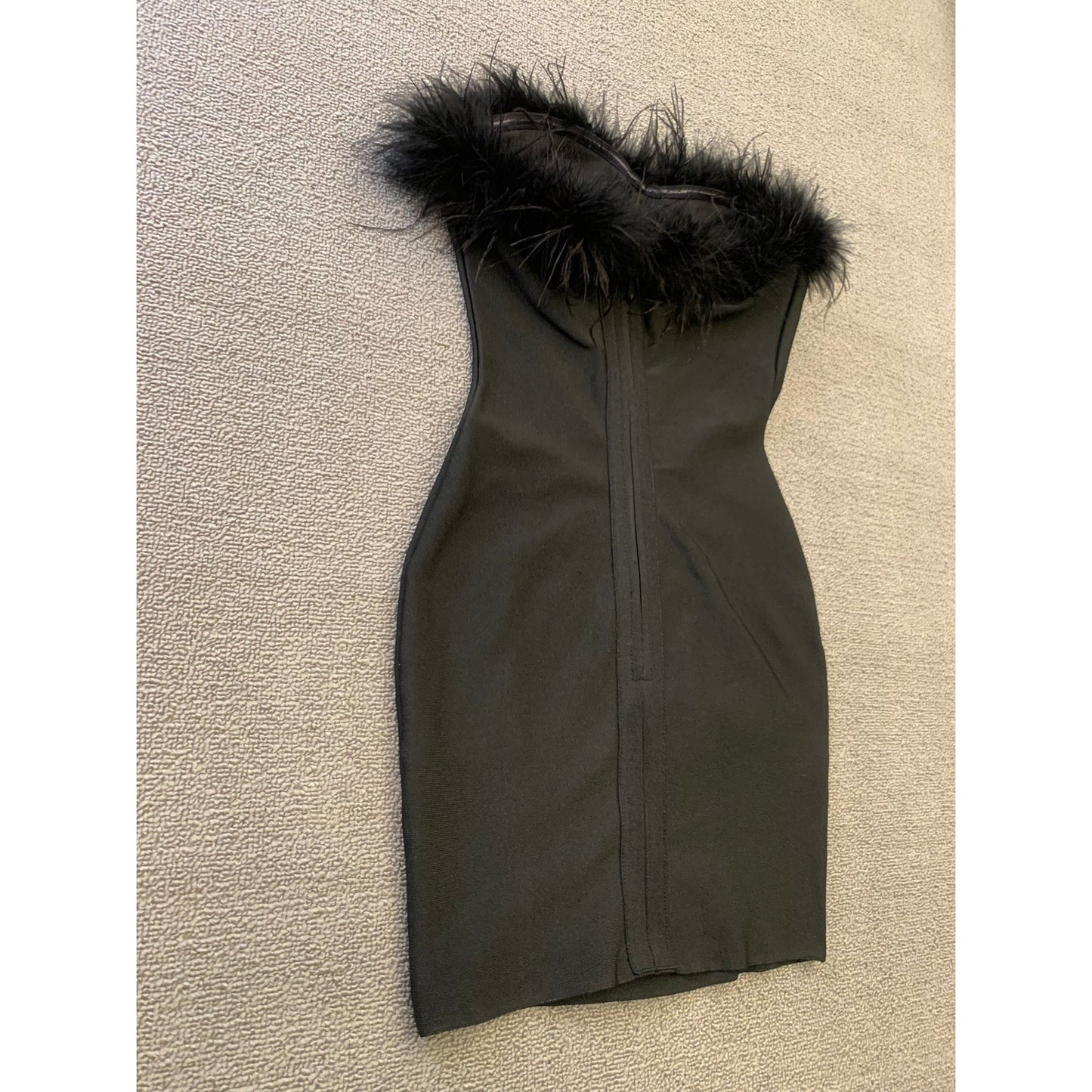 Superdown Women XXS Black Feather Trim Mini Dress