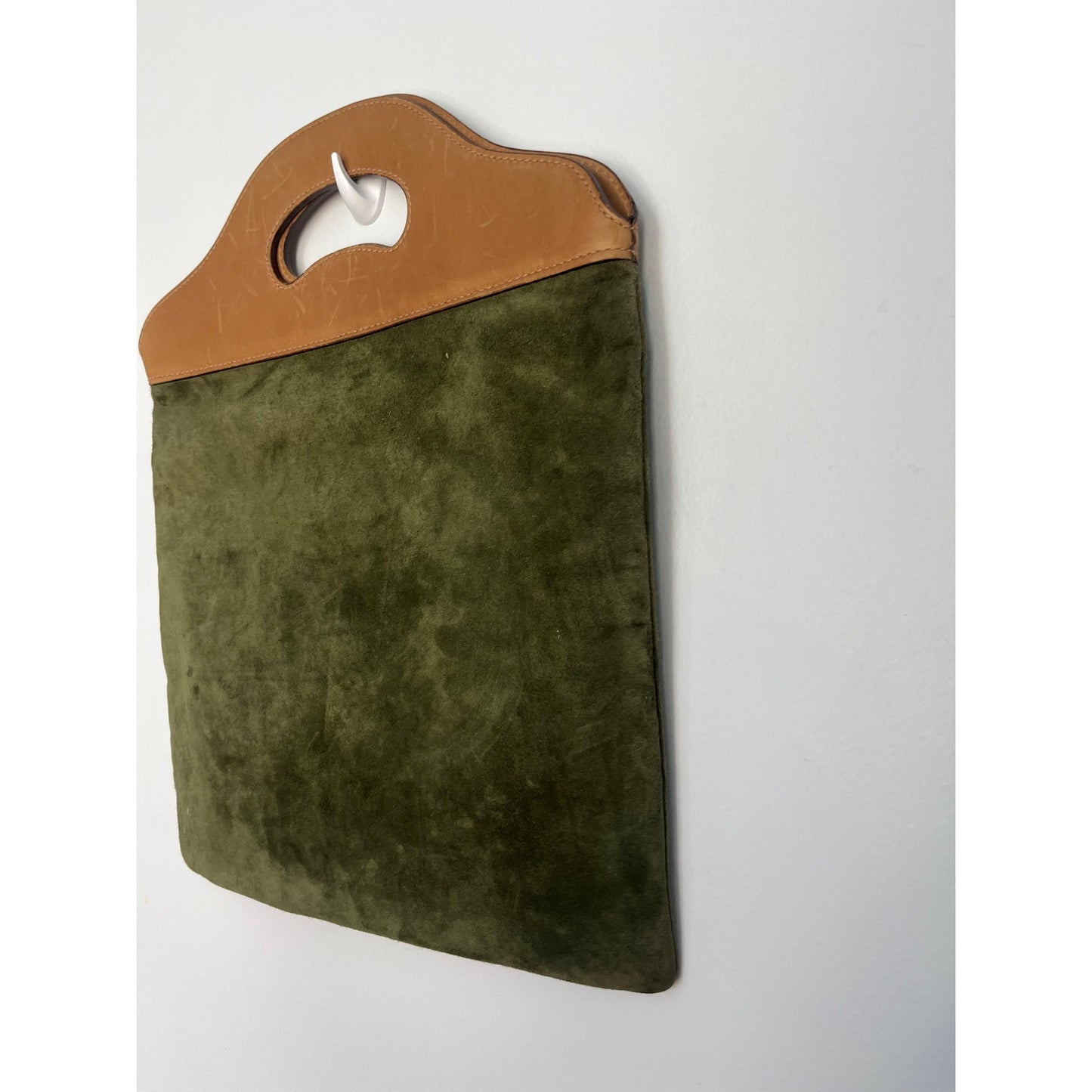 Gucci Suede Tote Bag Women Green Brown Vintage Logo Cutout Handle