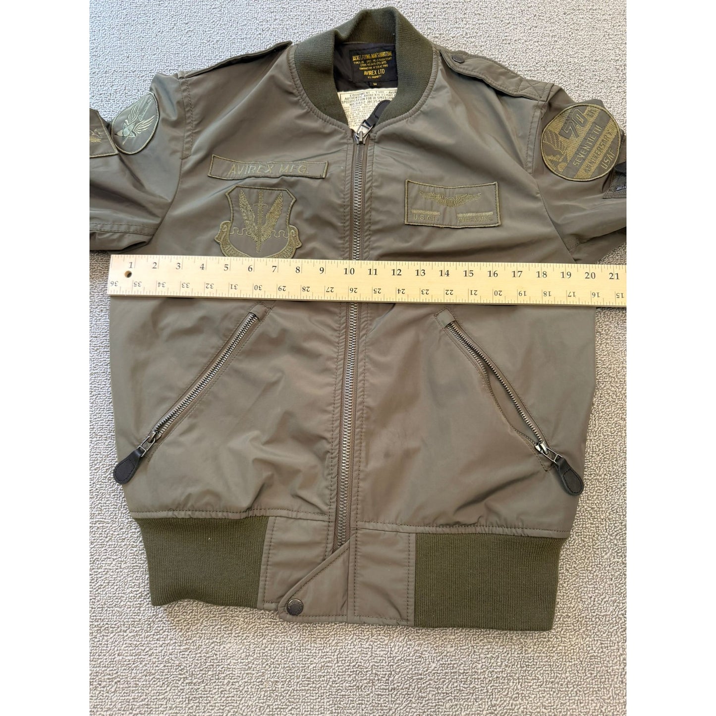 Avirex Men's M Flight Jacket Bomber Military Green Pilot Coat Authentic
