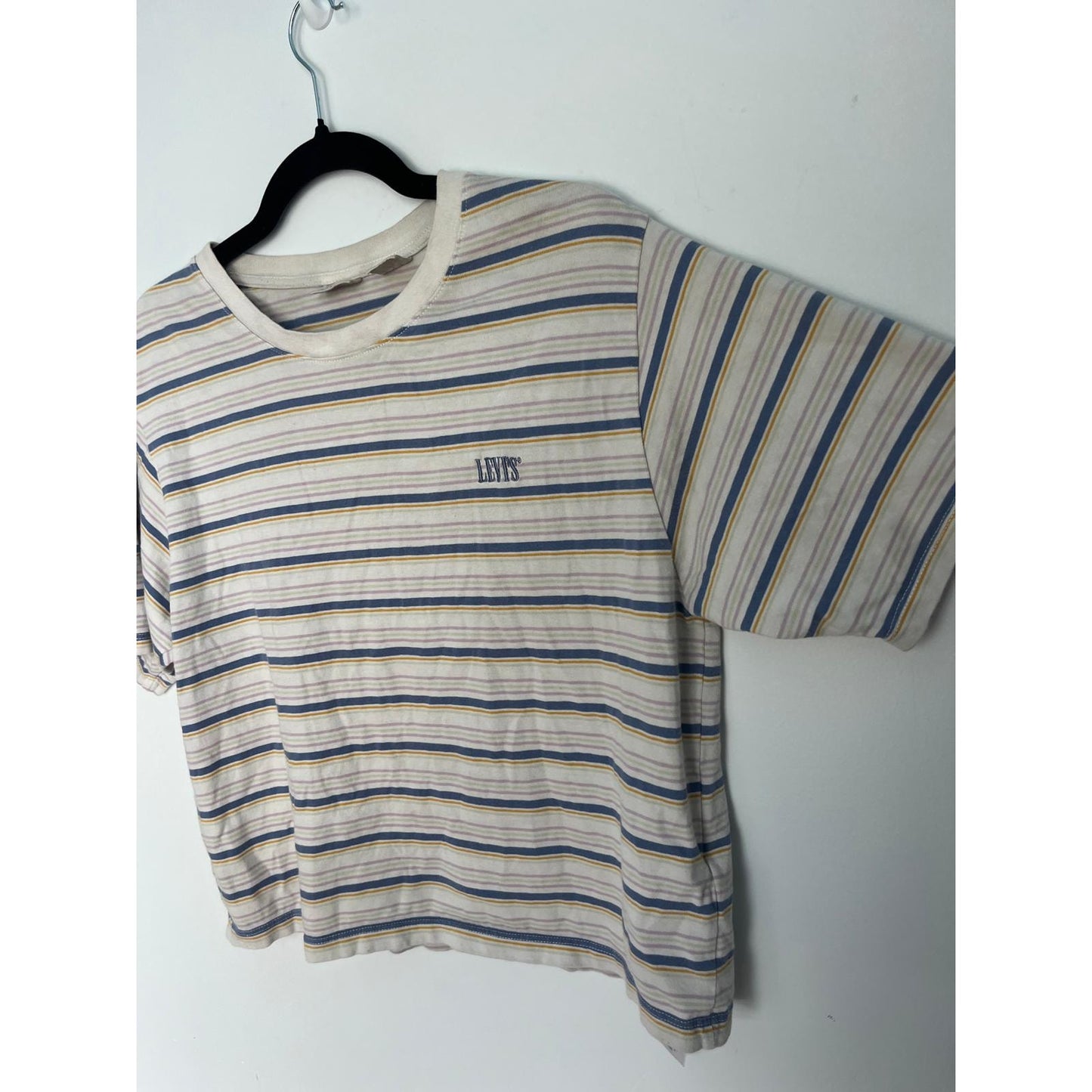 Levis Striped T Shirt Women S Cream Blue Yellow Cotton Casual