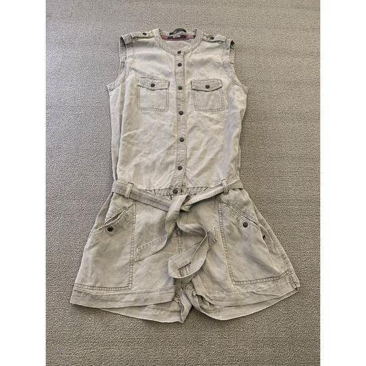 Maison Scotch Women's Small Petite Gray Utility Romper Belted Playsuit