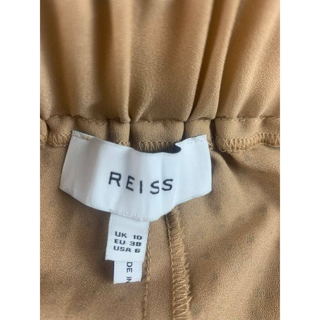 Reiss Size 6 Beige Arielle Embellished Wide Leg Pants Rhinestone Buckle Waist