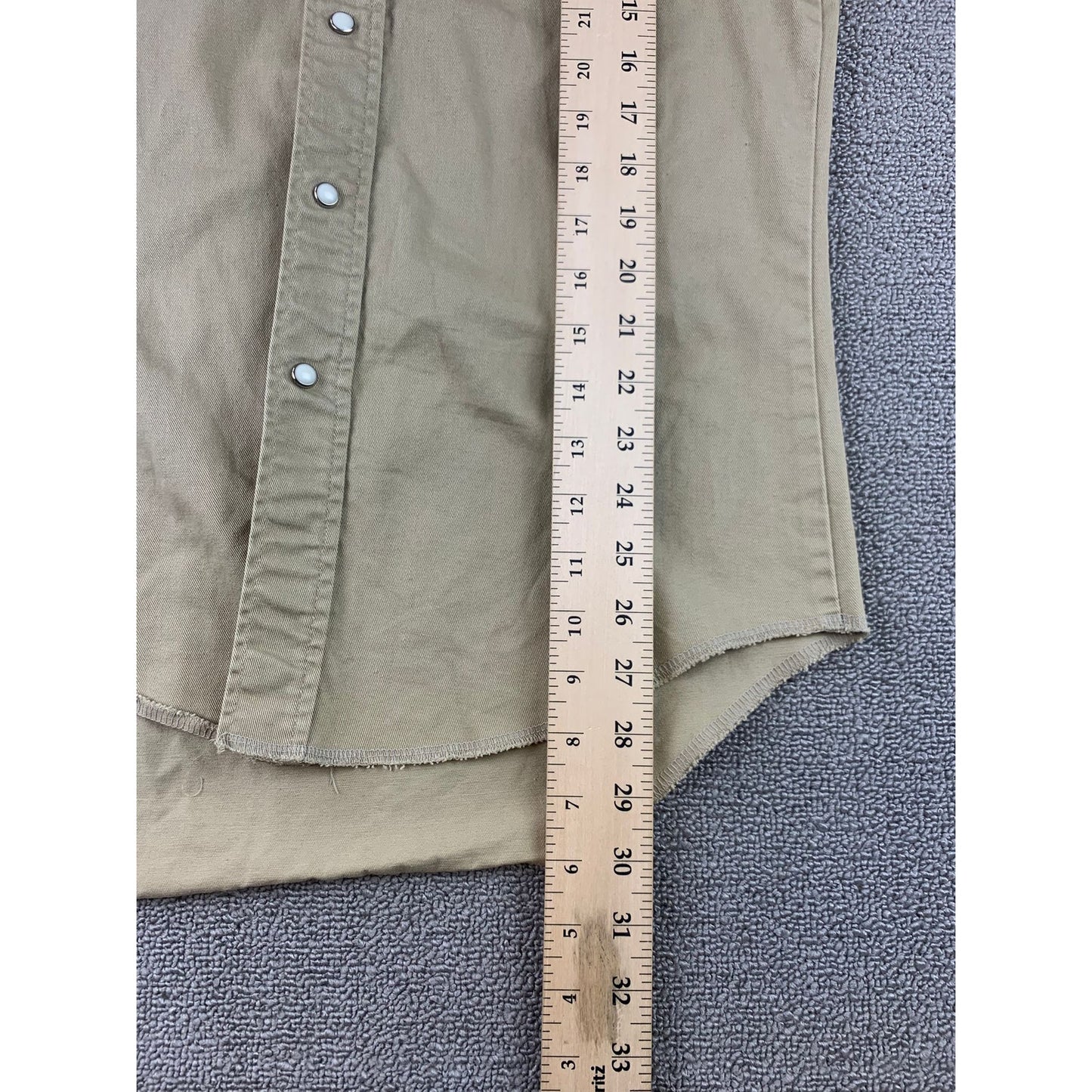 Wrangler Western Snap Shirt Mens 15 34 Khaki Beige Pearl Long Sleeve Regular Fit