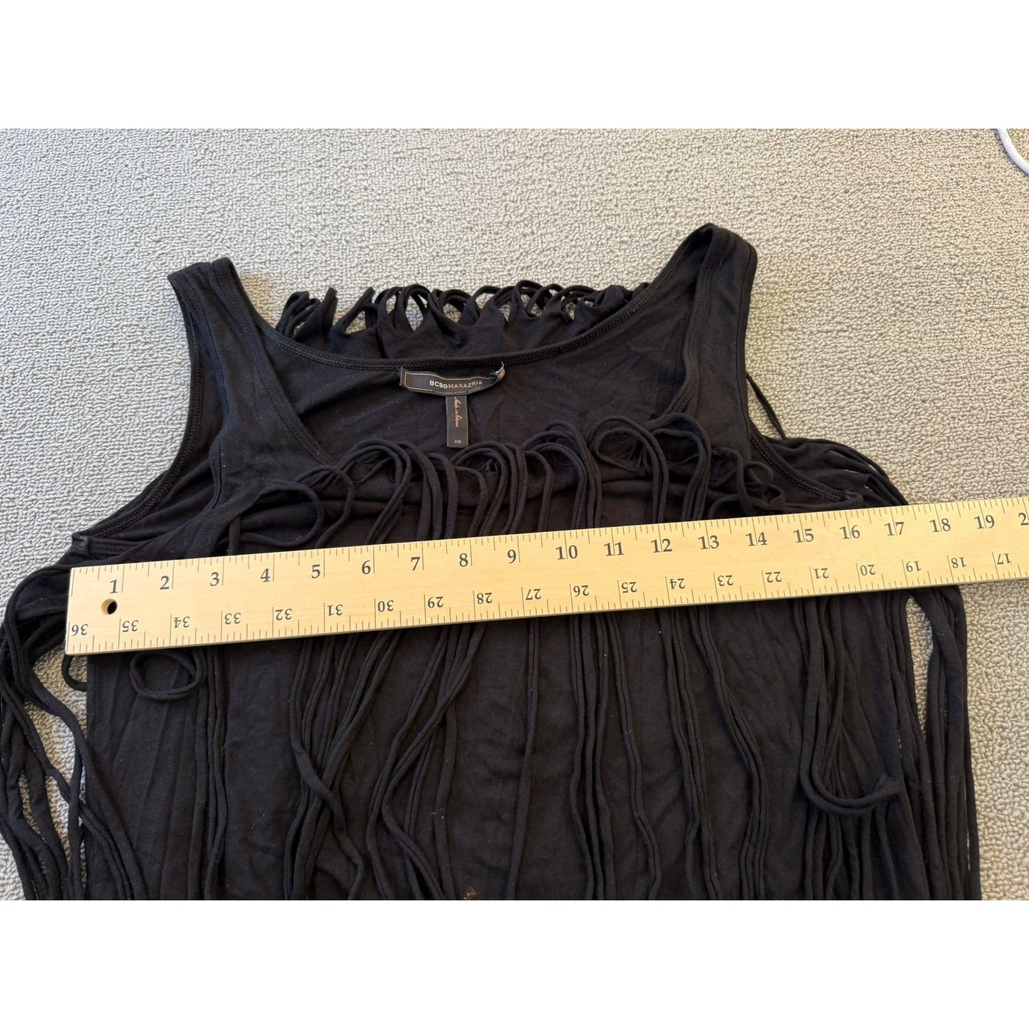 BCBG MAXAZRIA Womens Size XS Black Fringe Ruched Tank Top Boho Style