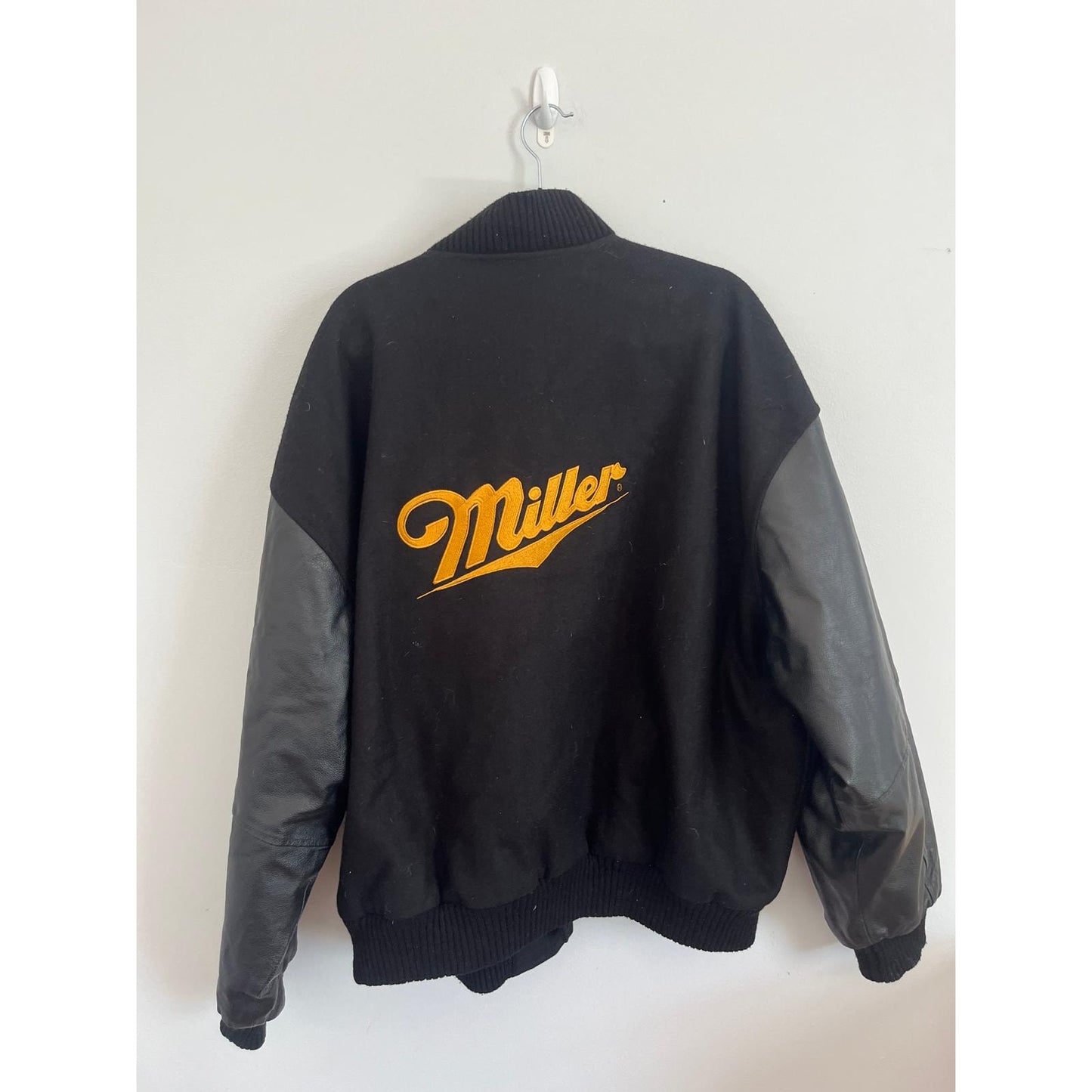 Burk's Bay Miller Varsity Jacket Men 2XL Black Wool Leather Bomber Coat