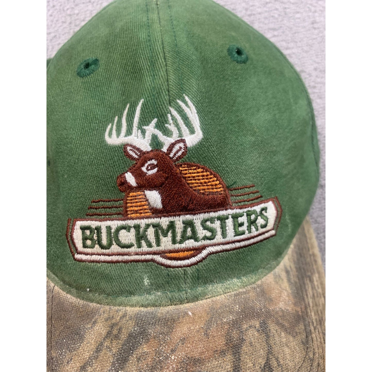 Vintage Buckmasters One Size Green Camo Hunting Deer Hat Adjustable Cap