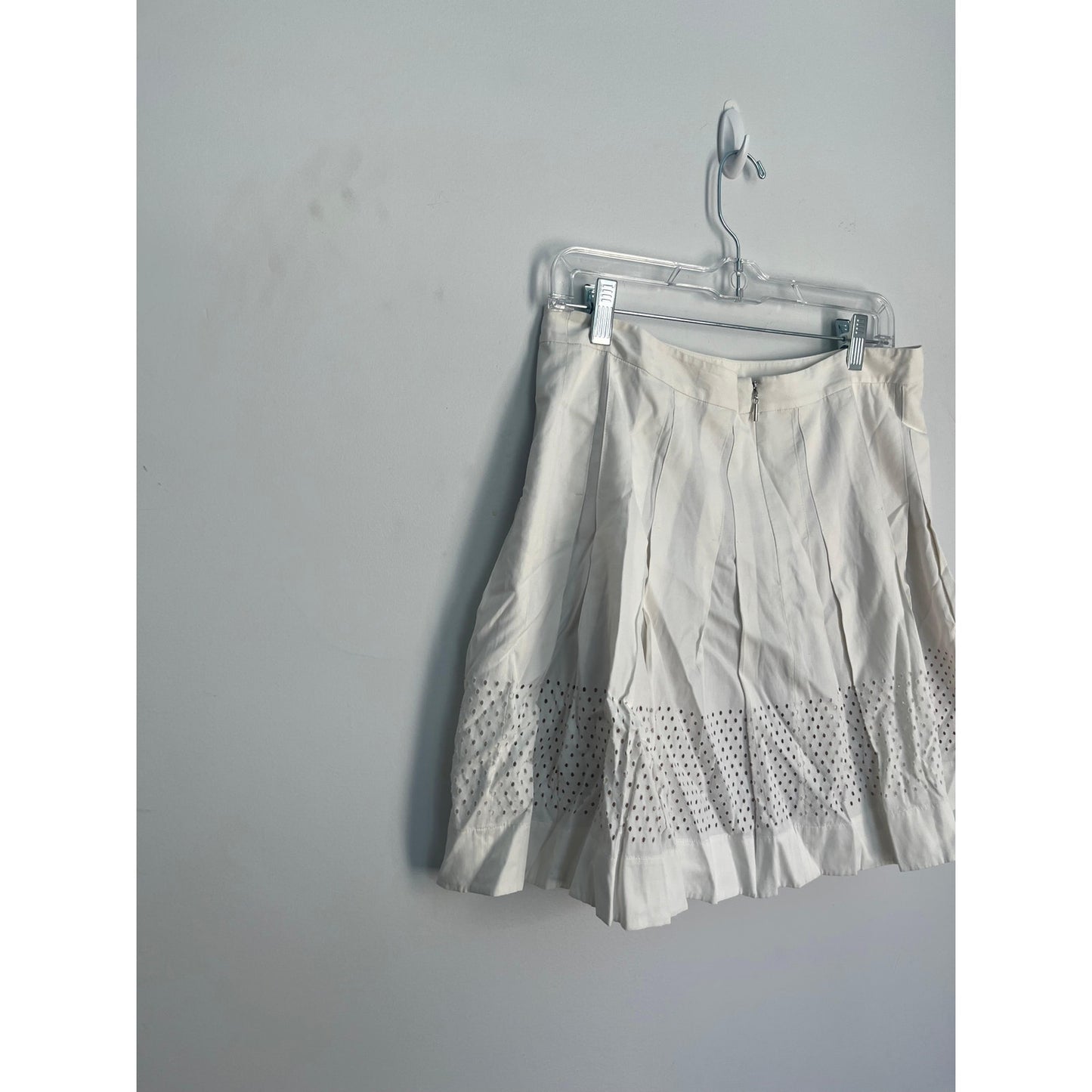 Rebecca Taylor Eyelet Mini Skirt Women 8 White Cotton Pleated Lined Summer