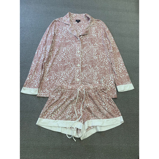 Cosabella Women's Small Pink White Leopard Print Pajama Set Two Piece