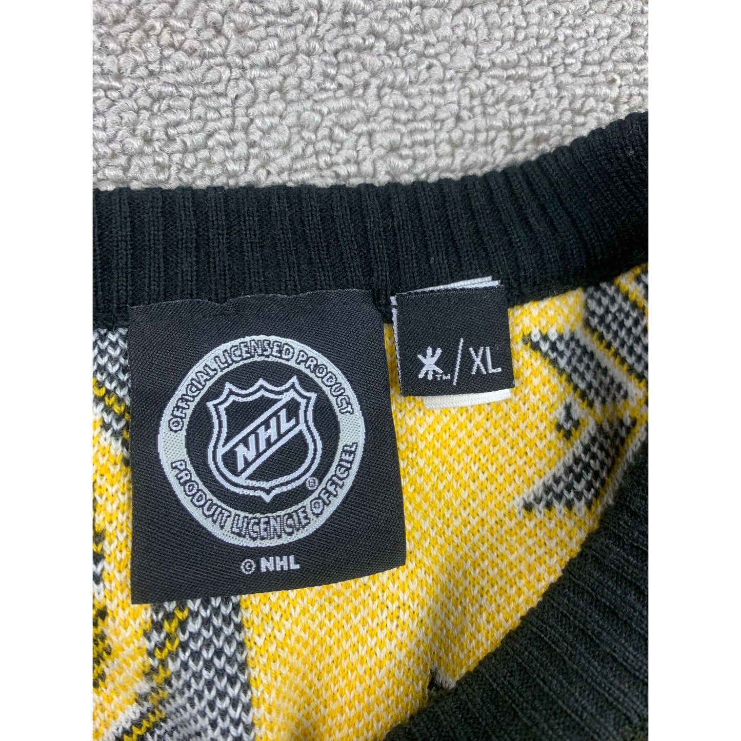 NHL Men's XL Yellow Black Boston Bruins Ugly Christmas Sweater