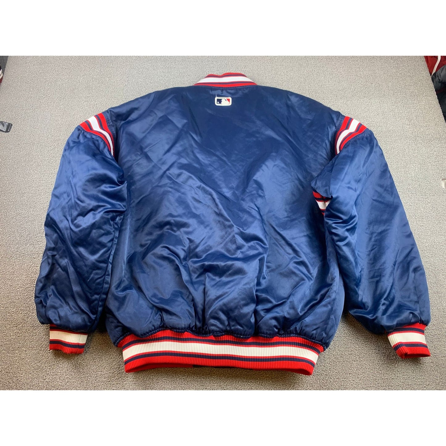 Genuine Men's Large Vintage Fit Navy Blue Red Indians Varsity Jacket Baseball