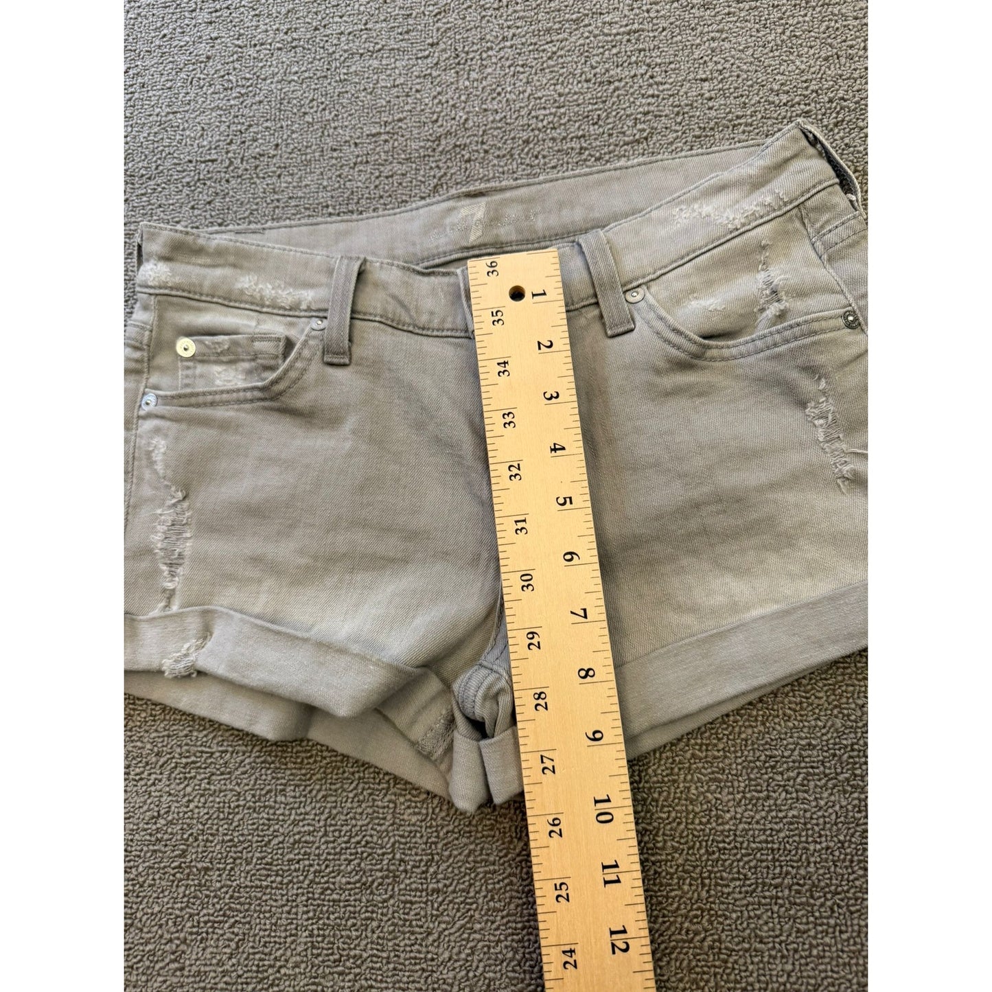 7 For All Mankind Women's Size 26 Gray Denim Shorts Rolled Hem Distressed