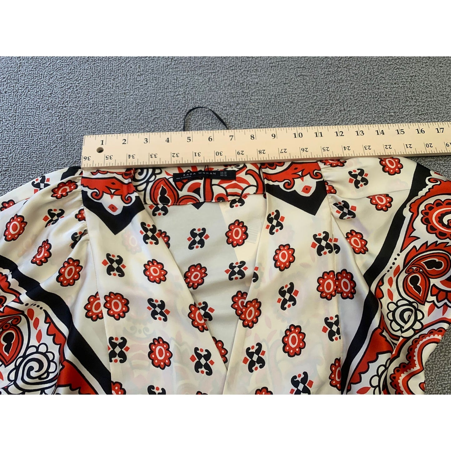Zara Women's XS White Red Black Patterned Long Sleeve Dress